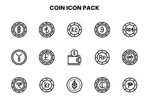 Coin Line Bundle Icons Pack Stock Illustration