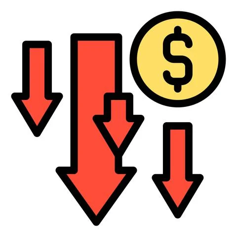 Coin with many down arrow icon, Bankruptcy related vector 库存插图
