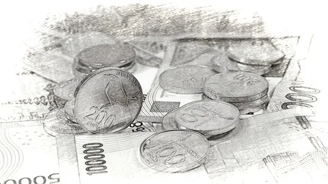 Coin money falling stack rupiah currency Stock Footage 74699621