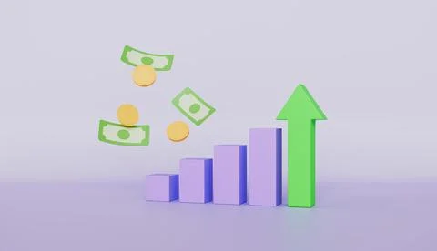 Coin money floating Development graph growth, business arrow graph Growing Stock Illustration