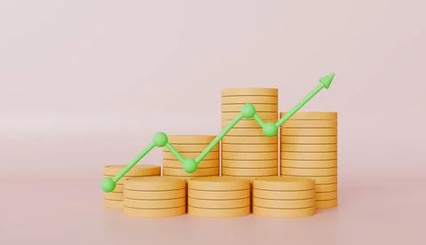 Coin money stack with direction arrow up, business money, financial success Stock Illustration