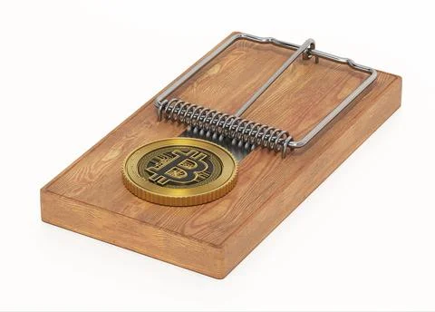 Coin in mouse trap isolated on white background. 3D illustration Stock Illustration