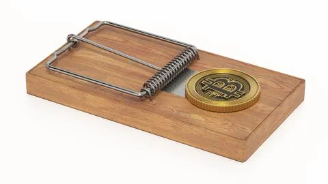 Coin in mouse trap isolated on white background. 3D illustration Stock Illustration