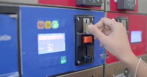 Coin operated washing machine with automatic system by using the 10 baht. Stock Footage 222582943