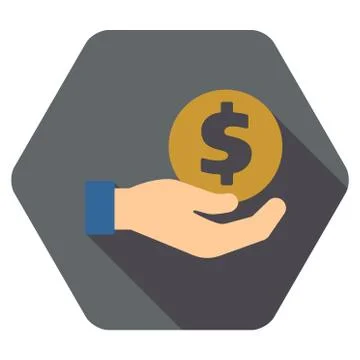 Coin Payment Flat Hexagon Icon with Long Shadow Stock Illustration