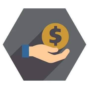 Coin Payment Flat Hexagon Icon with Long Shadow Stock Illustration