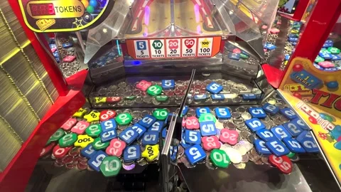 Coin Penny Pusher Solt Machine Arcade Stock Footage 162584697