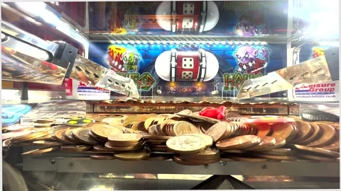 Coin Penny Pusher Solt Machine Arcade Stock Footage 197336837