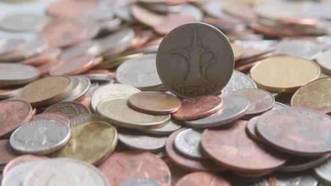 Coin Pile AED Video stock 328647056