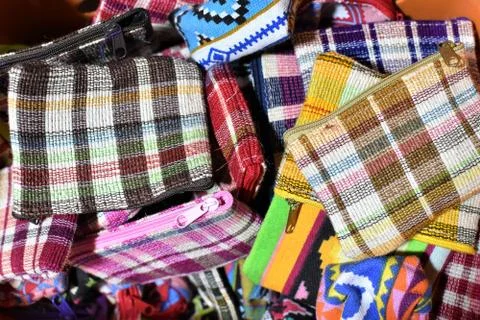 Coin purses with checkered designs Stock Photos