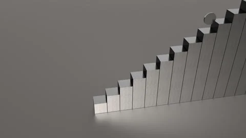 The coin rolls down the silver steps. The fall of the market. Stock Footage 100921872