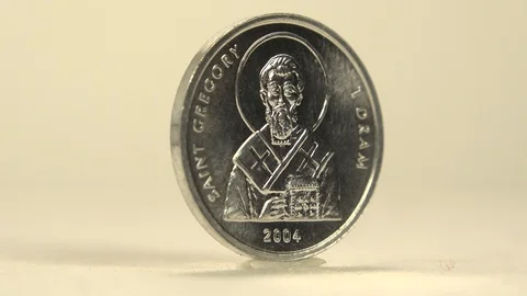 Coin With Saint George Image Dated With Value Of Dram Stock Footage 129783369