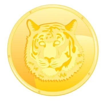 Coin with scene of the tiger Stock Illustration