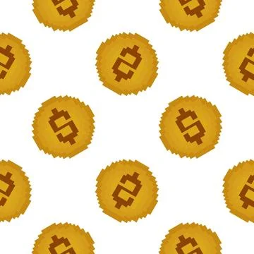 Coin seamless pattern with dollar symbol in pixel style Illustrazione stock