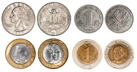Coin set, isolated Stock Photos