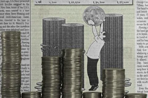 Coin stack with bar graph Stock Photos