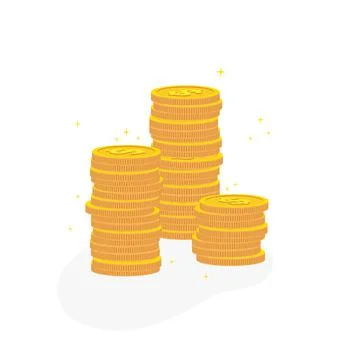 Coin stack. Golden stacks of dollar coins. Flat. Isolated Stock Illustration