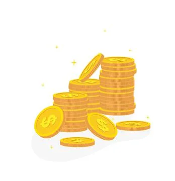 Coin stack. Golden stacks of dollar coins. Flat. Isolated Stock Illustration