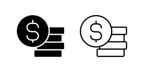 Coin Stack Icon Collection, stacks of coins in outline and glyph styles. Re.. Stock Illustration