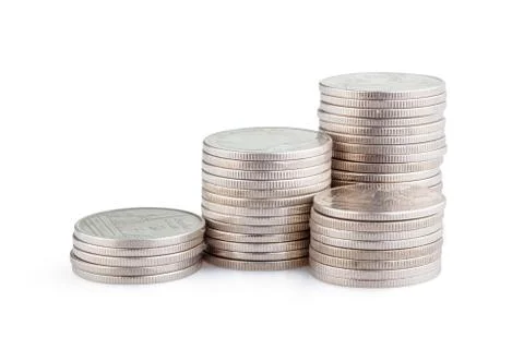 Coin stack isolated on white with clipping path Foto stock