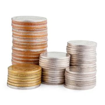 Coin stack isolated on white with clipping path Stock Photos
