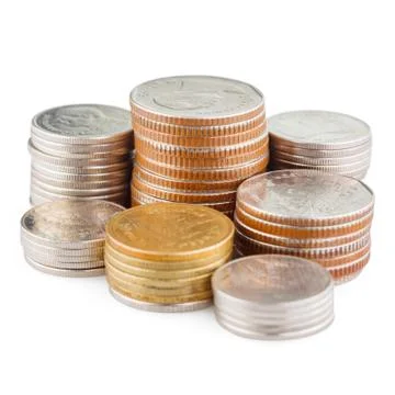 Coin stack isolated on white with clipping path Stock Photos