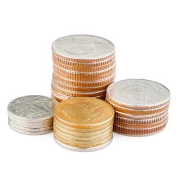 Coin stack isolated on white with clipping path Stock Photos