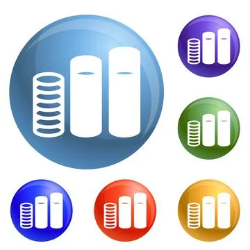 Coin stack money icons set vector Stock Illustration