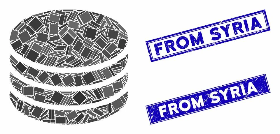 Coin Stack Mosaic and Scratched Rectangle From Syria Watermarks Stock Illustration
