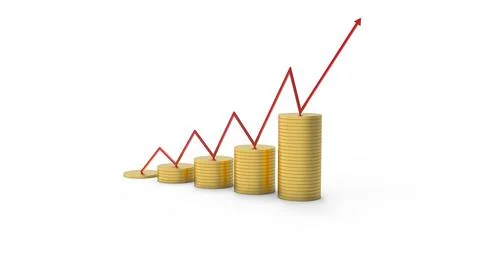 Coin Stack with Red Arrow. 3d illustration. Stock Illustration