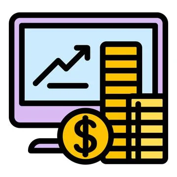 Coin stack report icon, outline style イラスト素材