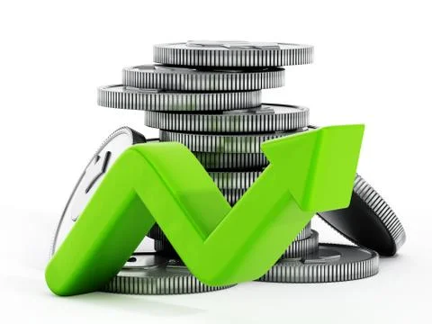 Coin stack with rising arrow Stock Illustration