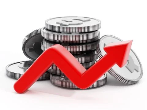 Coin stack with rising arrow Stock Illustration
