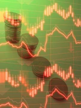 Coin stack step down graph with red arrow, Risk management business financial Stock Photos