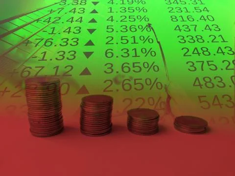 Coin stack step down graph with red arrow, Risk management business financial Stock Photos