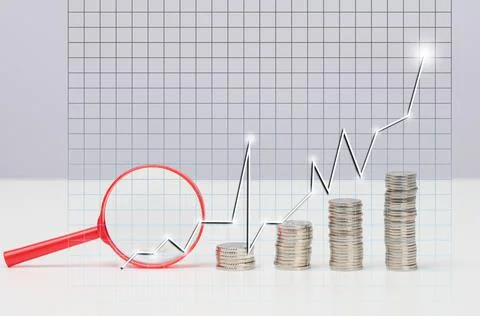 Coin stack step up graph with arrows. Risk management business financial an.. Stock Photos