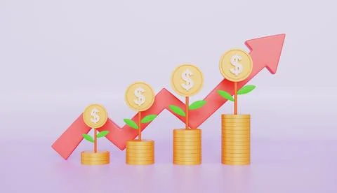 Coin stack with tree growth and graph arrow up, business finance investment Stock Illustration
