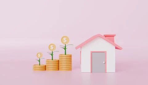 Coin stack tree growth and home, credit and loan, real estate investment Stock Illustration