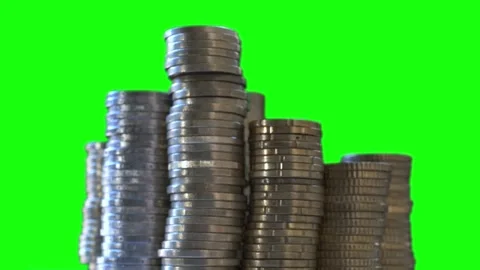 Coin Stacks On Green Screen Background: Money, Wealth, Investment, And Finance Stock Footage 322097803