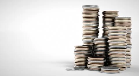 Coin stacks on a white background. 3D rendering Stock Photos