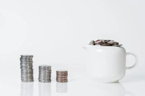 Coin stacks on a white background Foto stock