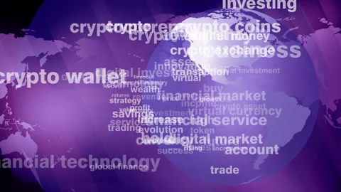 Coin symbol on world globe crypto currency texts show digital asset trend going Vídeos de archivo 271328305