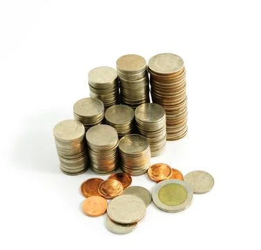 Coin thai bath on white background Stock Photos