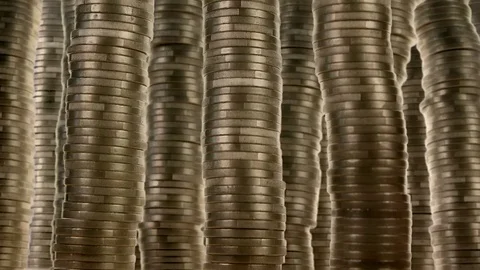 Coin towers falling Vídeo Stock 79550471