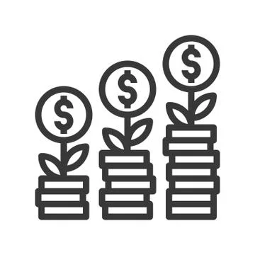 Coin tree and stack of coins, investment and financial related icon, editable Stock Illustration