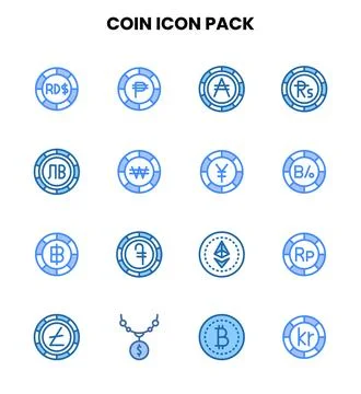 Coin Two Colour Vector Icons Pack Stock Illustration