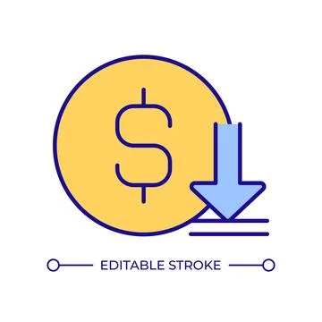 Coin value decrease RGB color icon 库存插图