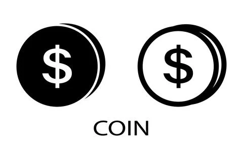 Coin vector icon. Black snd white dollar symbol Stock Illustration