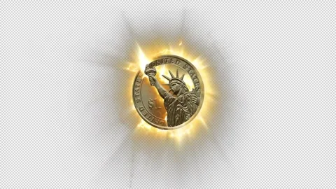 Coin with yellow glow alpha Stock Footage 261425818