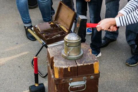 Coinage manually. stamping Stock Photos